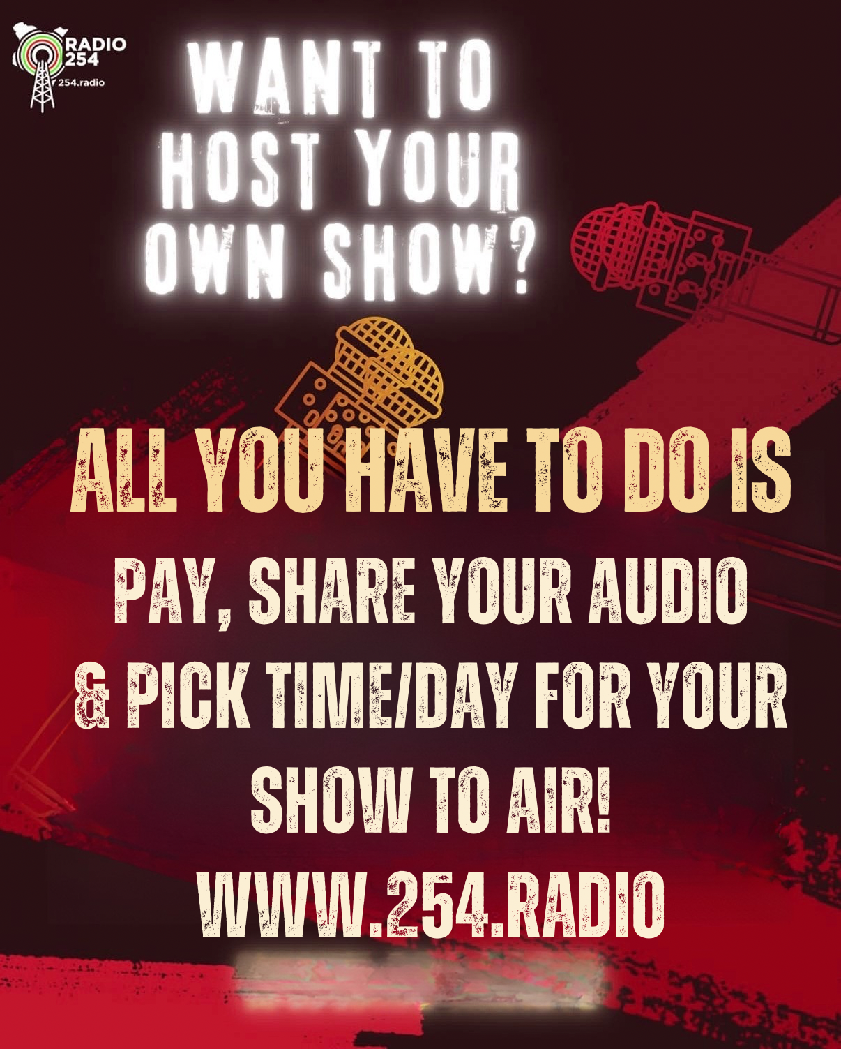 ALL YOU HAVE TO DO IS SIGN UP & PAY TO HOST YOUR OWN SHOW ON RADIO254 www.254.RADIO
